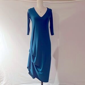 Reversible Turquoise Dress with Gathered Skirt that Never Wrinkles